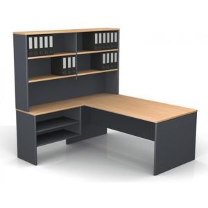 Complete workstation with return bookshelf and hutch