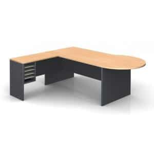 P end desk with return and typist pillar