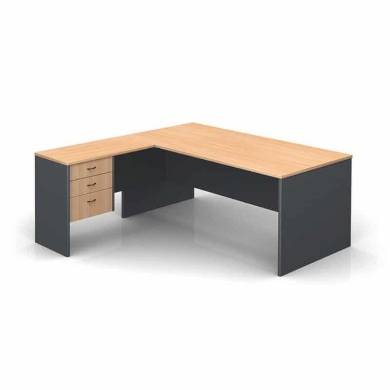 Straight desk with return and fixed drawers